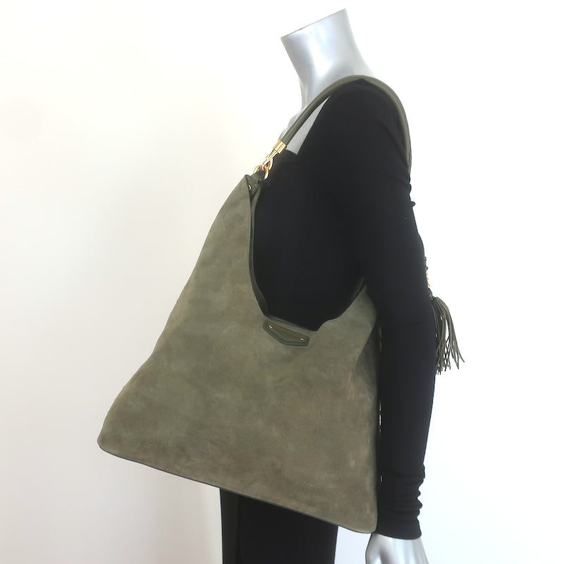 Rebecca Minkoff Nolita Studded Suede Hobo Olive Large Shoulder Bag NEW