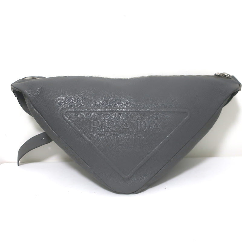 Prada Large Triangle Bag Gray Grained Leather NEW