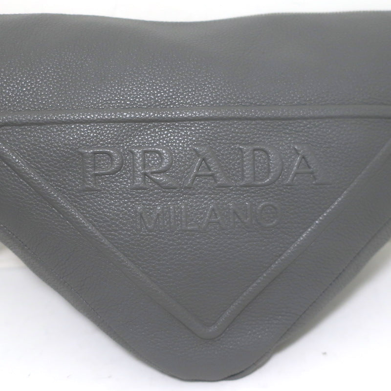 Prada Large Triangle Bag Gray Grained Leather NEW