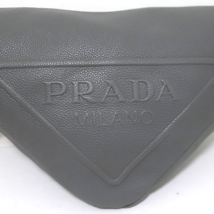 Prada Large Triangle Bag Gray Grained Leather NEW