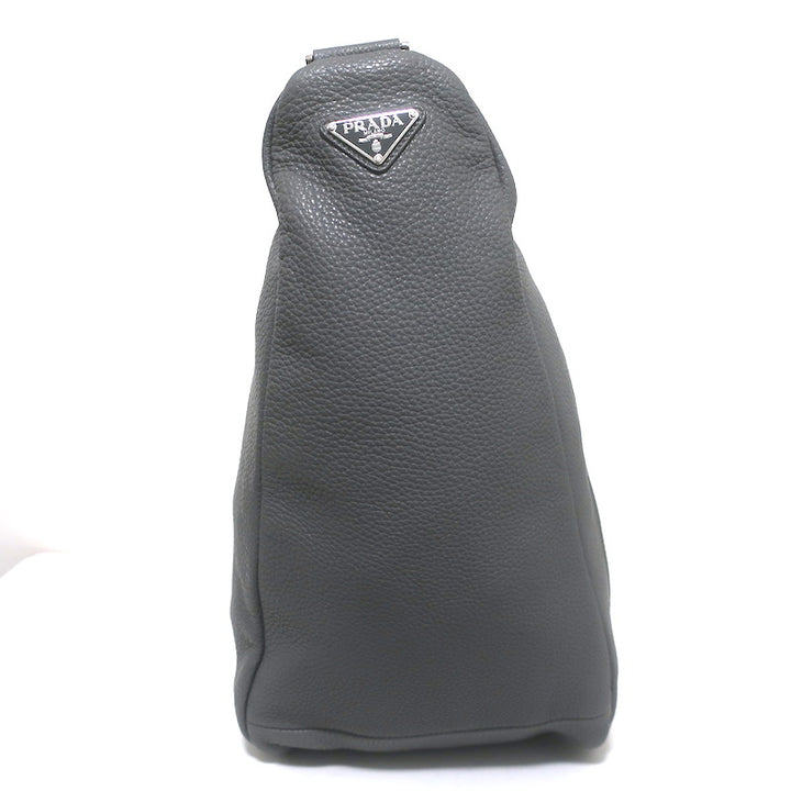 Prada Large Triangle Bag Gray Grained Leather NEW
