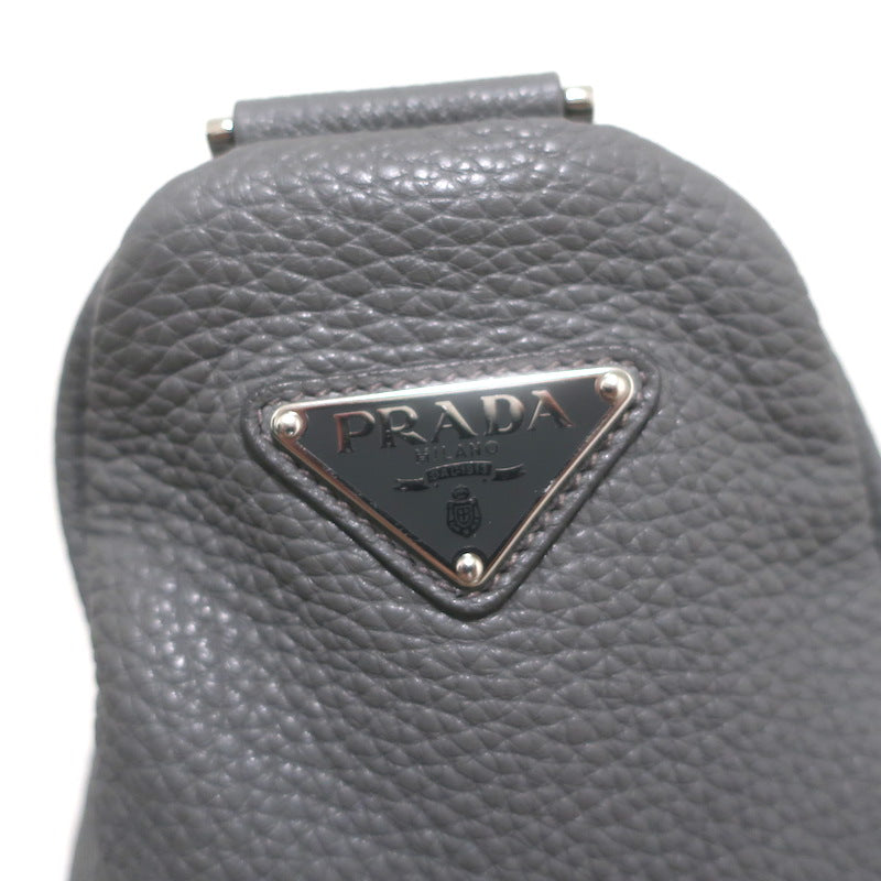 Prada Large Triangle Bag Gray Grained Leather NEW