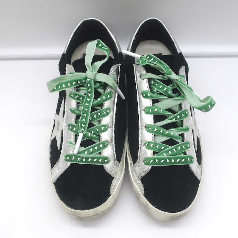 Golden Goose Archive Sneakers Black Suede &amp; Silver Metallic Leather Size 36 NEW