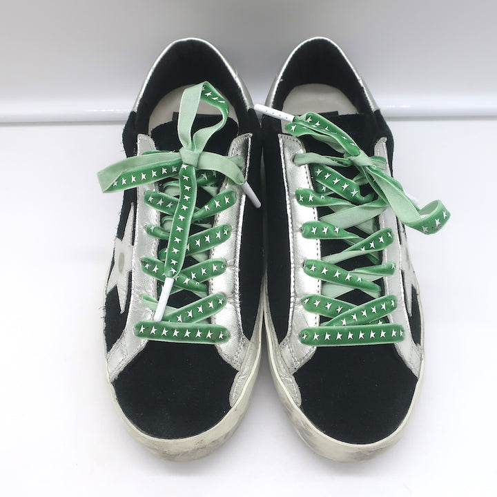 Golden Goose Archive Sneakers Black Suede &amp; Silver Metallic Leather Size 36 NEW