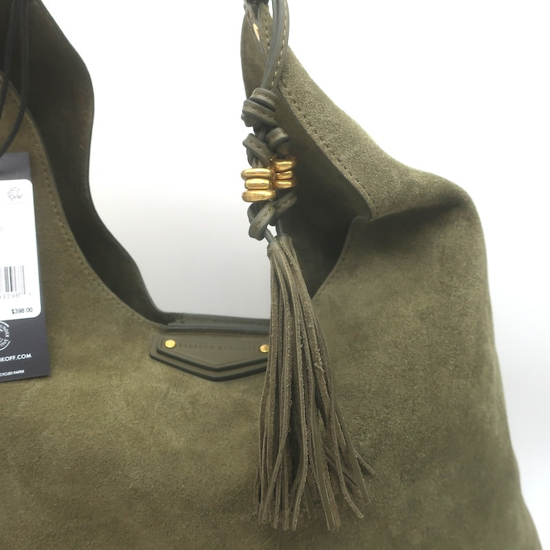 Rebecca Minkoff Nolita Studded Suede Hobo Olive Large Shoulder Bag NEW