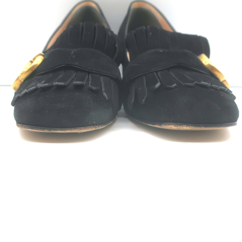 Gucci GG Marmont Fringed Suede Pumps Black Size 37.5