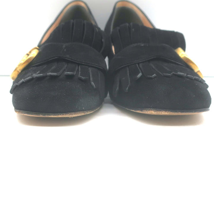 Gucci GG Marmont Fringed Suede Pumps Black Size 37.5