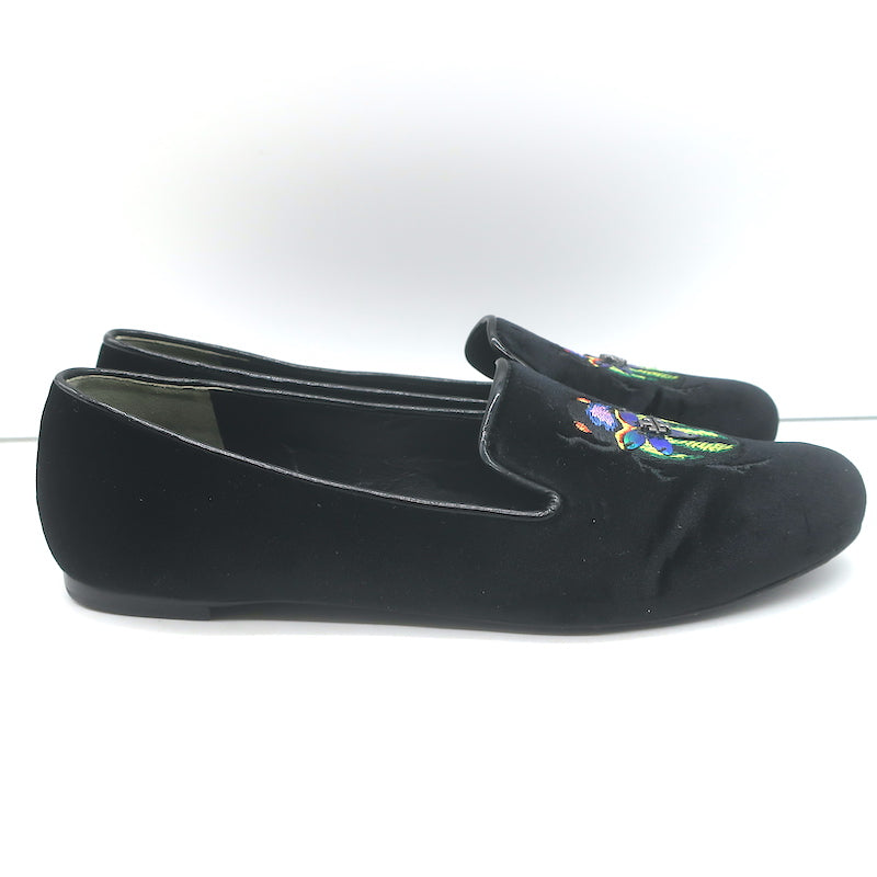 Tory Burch Easton Scarab Smoking Slippers Black Velvet Size 10 Slip-On Flats
