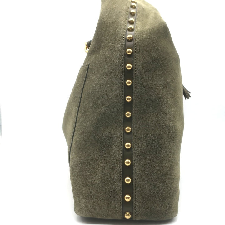 Rebecca Minkoff Nolita Studded Suede Hobo Olive Large Shoulder Bag NEW