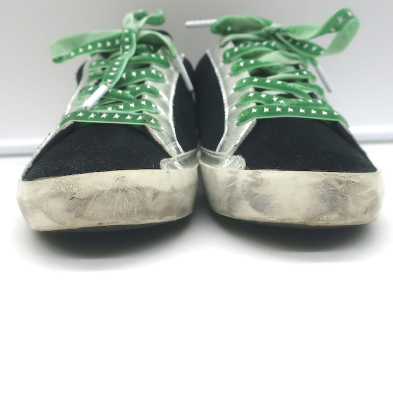 Golden Goose Archive Sneakers Black Suede &amp; Silver Metallic Leather Size 36 NEW