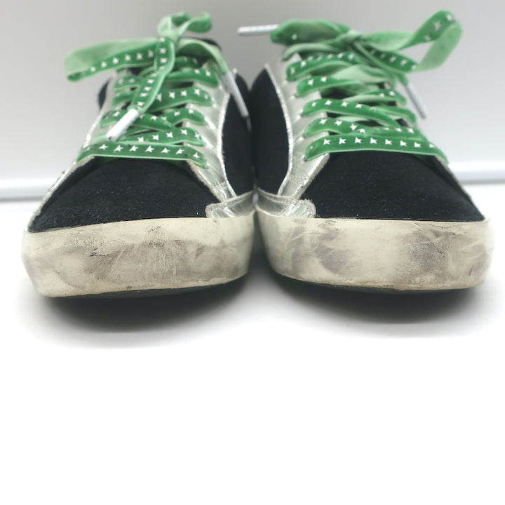 Golden Goose Archive Sneakers Black Suede &amp; Silver Metallic Leather Size 36 NEW