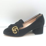 Gucci GG Marmont Fringed Suede Pumps Black Size 37.5
