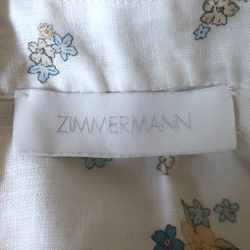 Zimmermann Carnaby Puff Sleeve Mini Dress White Ditsy Floral Print Linen Size 1