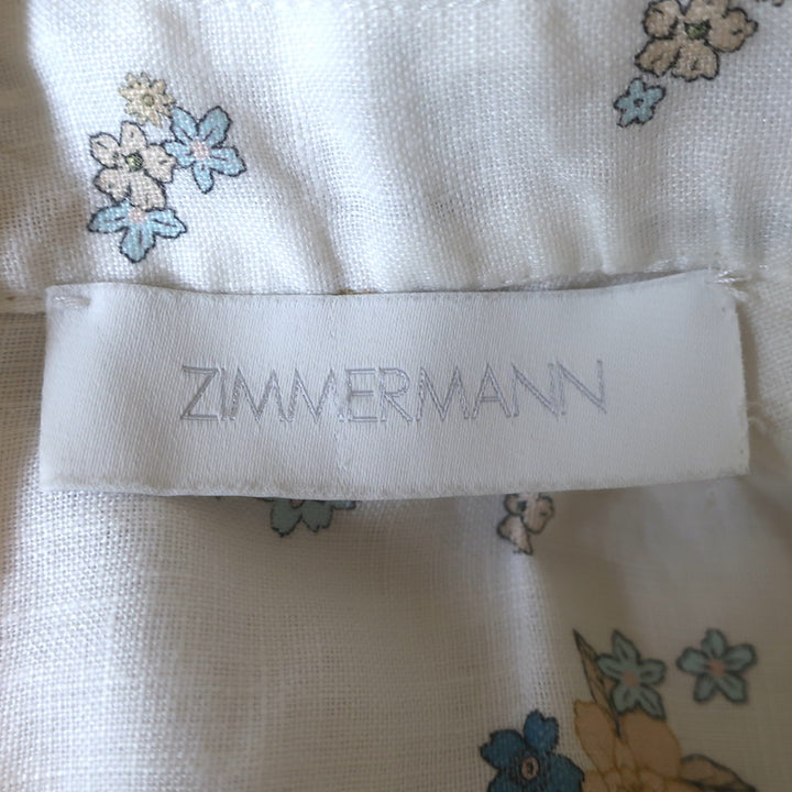 Zimmermann Carnaby Puff Sleeve Mini Dress White Ditsy Floral Print Linen Size 1
