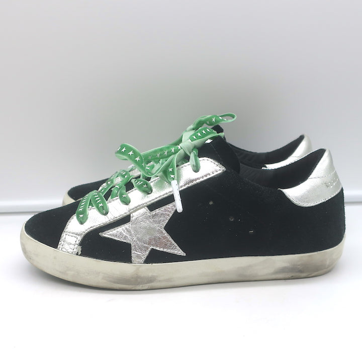 Golden Goose Archive Sneakers Black Suede &amp; Silver Metallic Leather Size 36 NEW