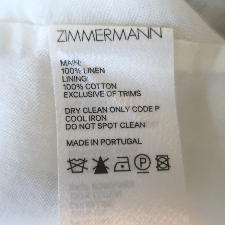 Zimmermann Carnaby Puff Sleeve Mini Dress White Ditsy Floral Print Linen Size 1