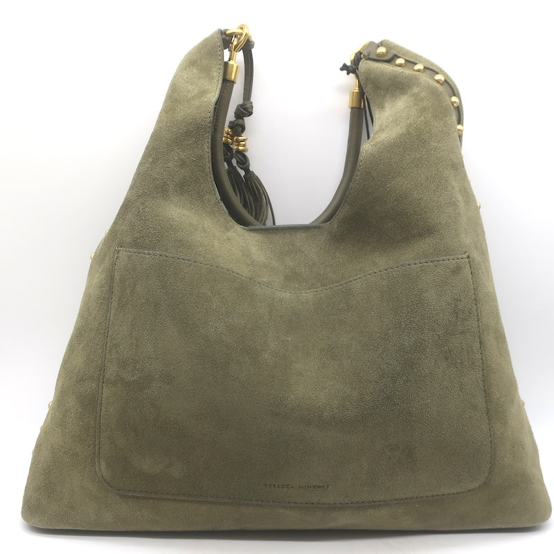Rebecca Minkoff Nolita Studded Suede Hobo Olive Large Shoulder Bag NEW