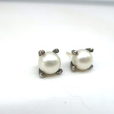 David Yurman Cable Pearl Stud Earrings with Diamonds Sterling Silver