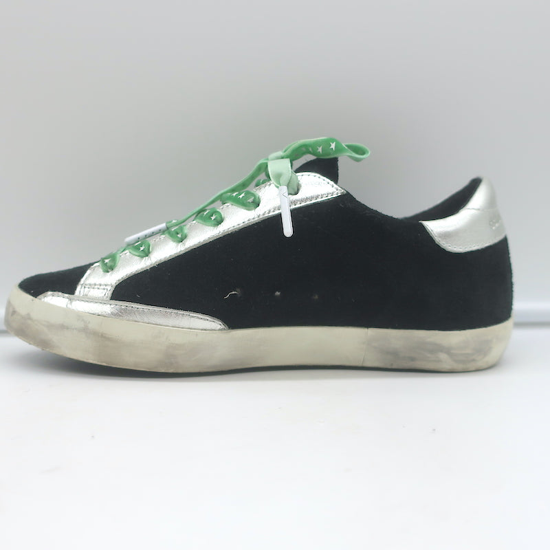 Golden Goose Archive Sneakers Black Suede &amp; Silver Metallic Leather Size 36 NEW