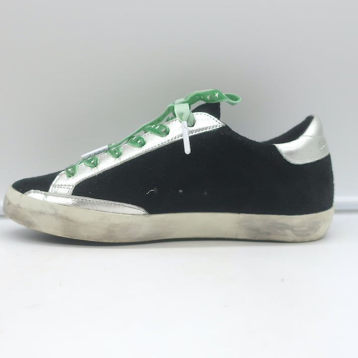 Golden Goose Archive Sneakers Black Suede &amp; Silver Metallic Leather Size 36 NEW