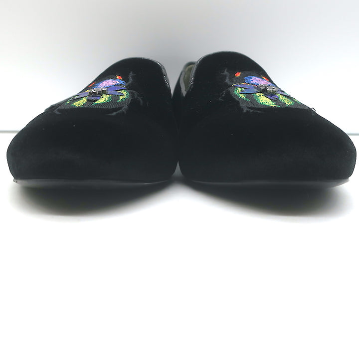 Tory Burch Easton Scarab Smoking Slippers Black Velvet Size 10 Slip-On Flats