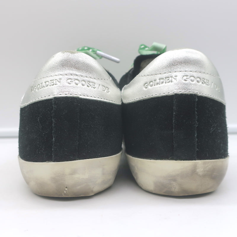 Golden Goose Archive Sneakers Black Suede &amp; Silver Metallic Leather Size 36 NEW