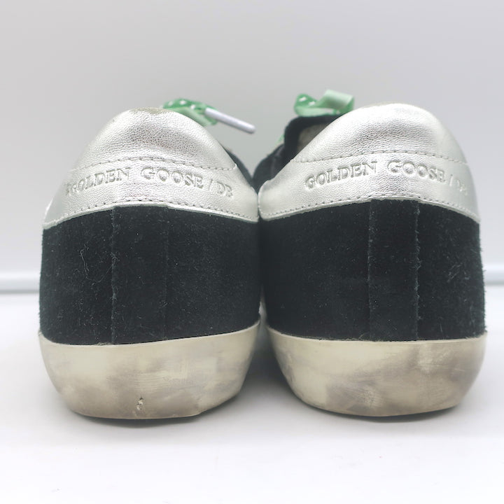 Golden Goose Archive Sneakers Black Suede &amp; Silver Metallic Leather Size 36 NEW