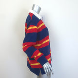 MOTHER The Long Sleeve Huddle Striped Polo Shirt Navy/Red Size Medium NEW