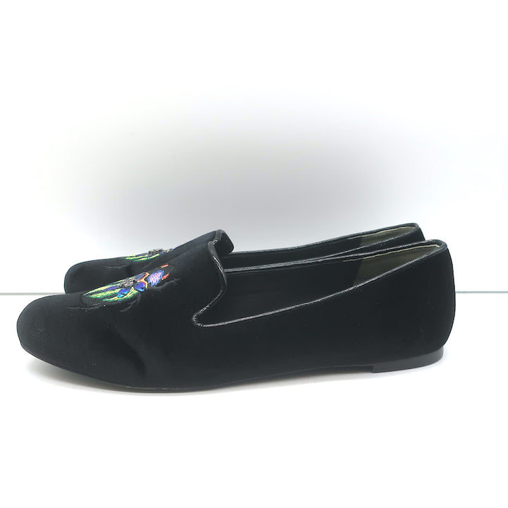 Tory Burch Easton Scarab Smoking Slippers Black Velvet Size 10 Slip-On Flats