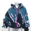 Aries Cropped Hooded Jacket Blue/Black Printed Fleece Size Large