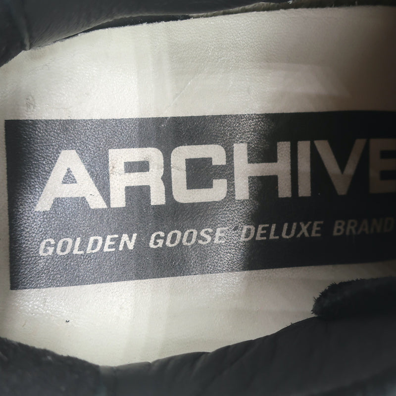 Golden Goose Archive Sneakers Black Suede &amp; Silver Metallic Leather Size 36 NEW