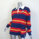 MOTHER The Long Sleeve Huddle Striped Polo Shirt Navy/Red Size Medium NEW