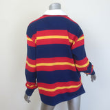 MOTHER The Long Sleeve Huddle Striped Polo Shirt Navy/Red Size Medium NEW
