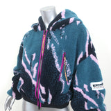 Aries Cropped Hooded Jacket Blue/Black Printed Fleece Size Large