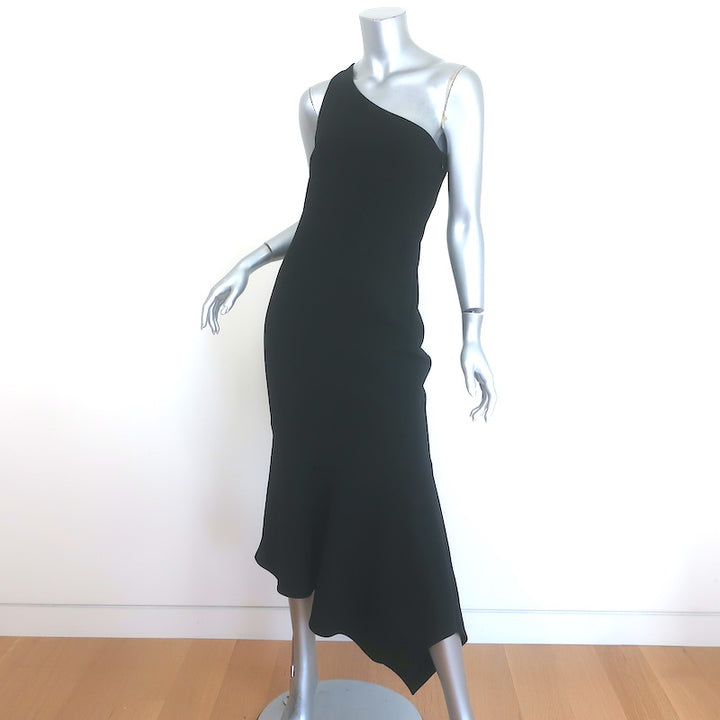 Cinq a Sept Dulcina One-Shoulder Asymmetrical Midi Dress Black Crepe Size 4