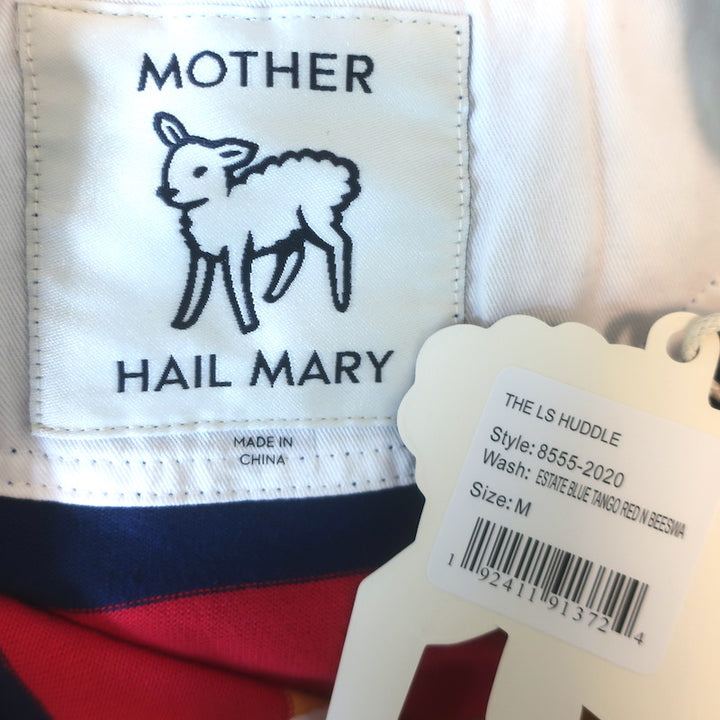 MOTHER The Long Sleeve Huddle Striped Polo Shirt Navy/Red Size Medium NEW