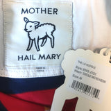 MOTHER The Long Sleeve Huddle Striped Polo Shirt Navy/Red Size Medium NEW
