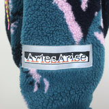 Aries Cropped Hooded Jacket Blue/Black Printed Fleece Size Large