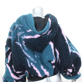 Aries Cropped Hooded Jacket Blue/Black Printed Fleece Size Large