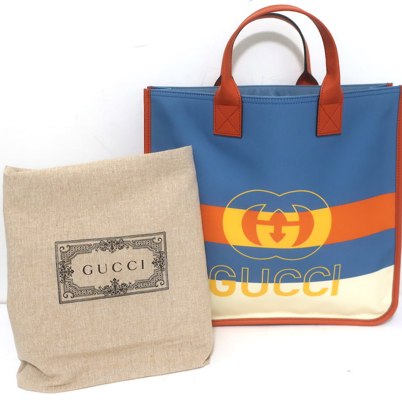 Gucci Kids Interlocking G Logo Striped Nylon Tote Bag Orange/Blue NEW