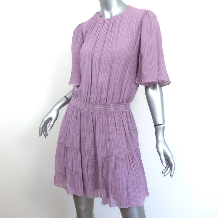 Vanessa Bruno Mini Dress Romea Lavender Smocked Seersucker Size 38 Short Sleeve