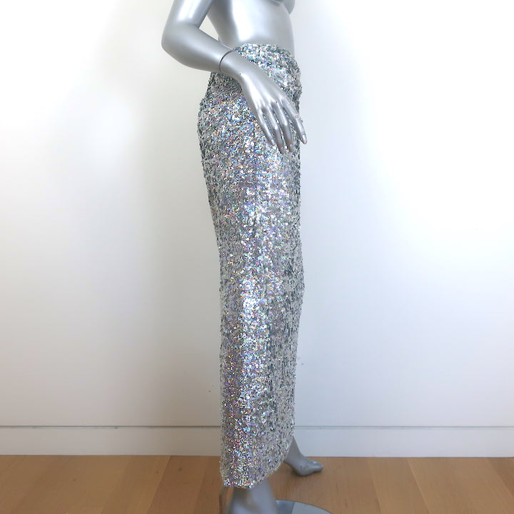 Dries Van Noten Stan Sequined Midi Skirt Silver Size 36
