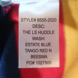 MOTHER The Long Sleeve Huddle Striped Polo Shirt Navy/Red Size Medium NEW