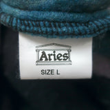 Aries Cropped Hooded Jacket Blue/Black Printed Fleece Size Large