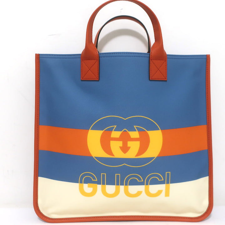 Gucci Kids Interlocking G Logo Striped Nylon Tote Bag Orange/Blue NEW