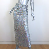 Dries Van Noten Stan Sequined Midi Skirt Silver Size 36