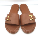 Chloe Marcie Buckled Slide Sandals Brown Leather Size 38 NEW