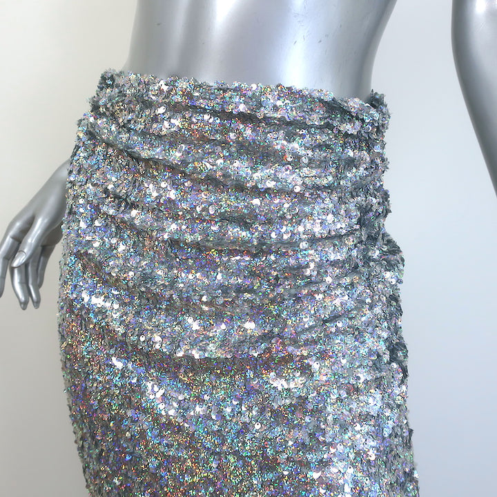 Dries Van Noten Stan Sequined Midi Skirt Silver Size 36