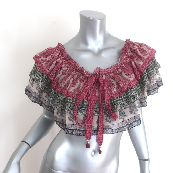 Zimmermann Amari Off-Shoulder Crop Top Multicolor Printed Chiffon Size 3 NEW