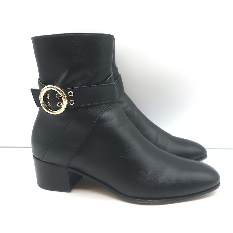 Jimmy Choo Blanka Wraparound-Buckle Ankle Boots Black Leather Size 38.5